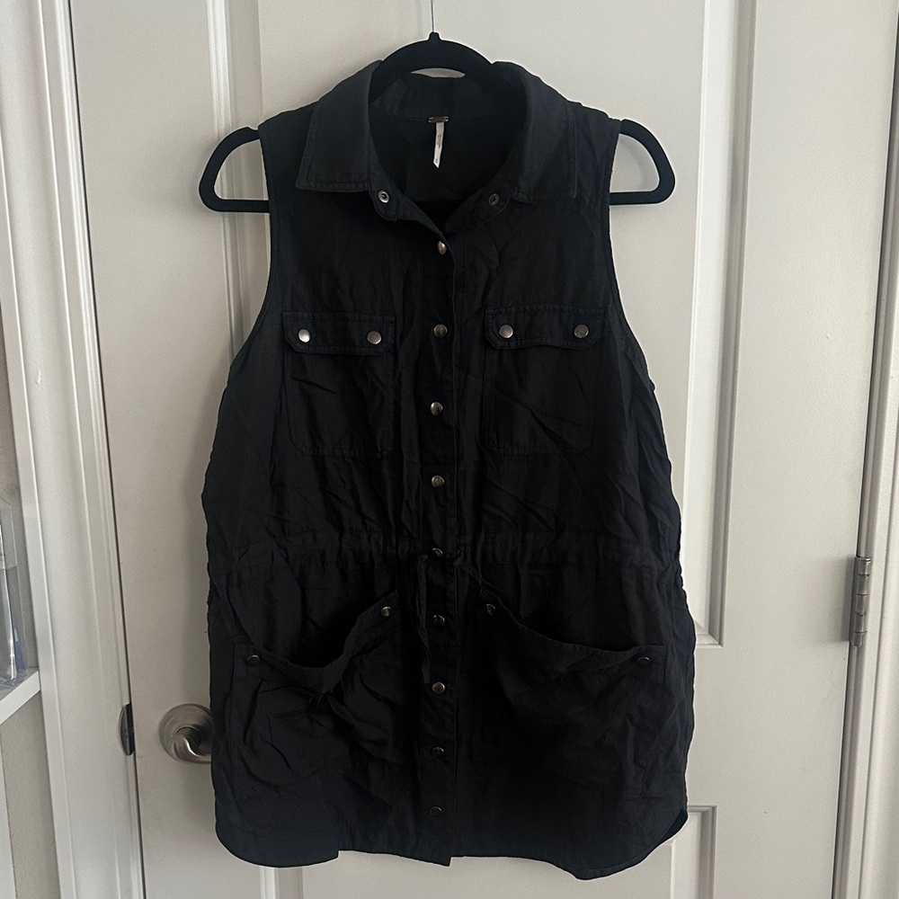 Free People Black Too Far Sleeveless Button-Up Vest